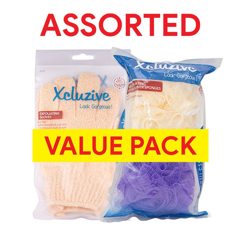 Xcluzive Exfoliating Gloves 2 Pcs & Bath Sponges 2 Pcs Asstd X2 Value Pack - Image 1